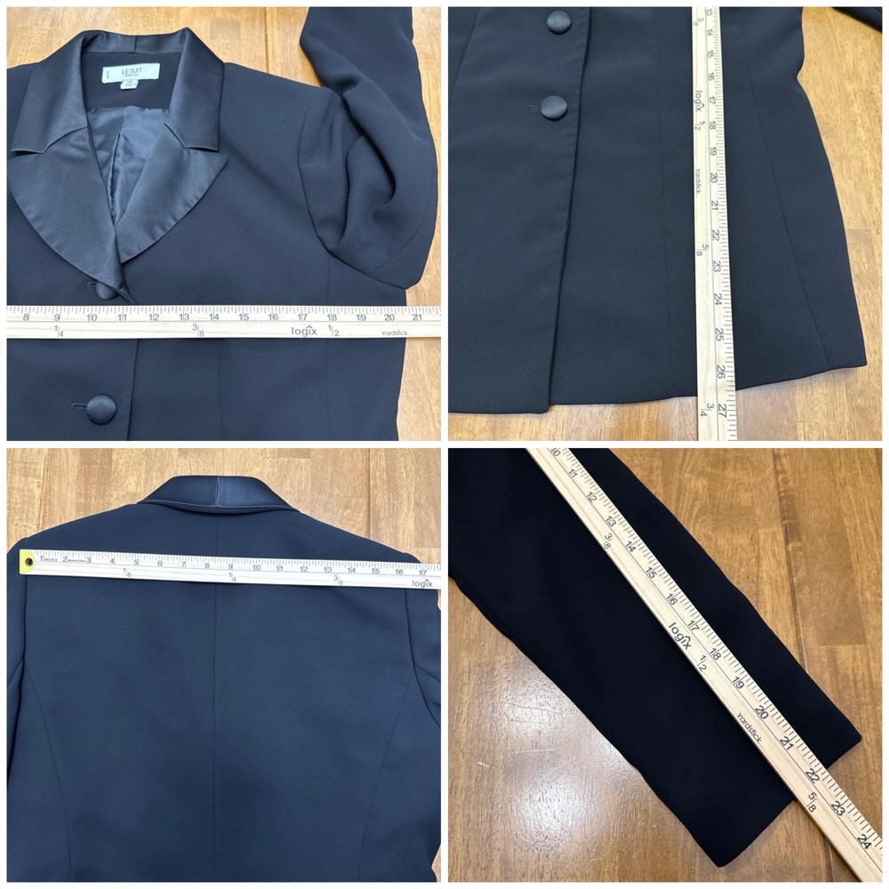 Le Suit satin blazer pant suit set women's 14P petite black 2 piece formal event - Picture 7 of 16